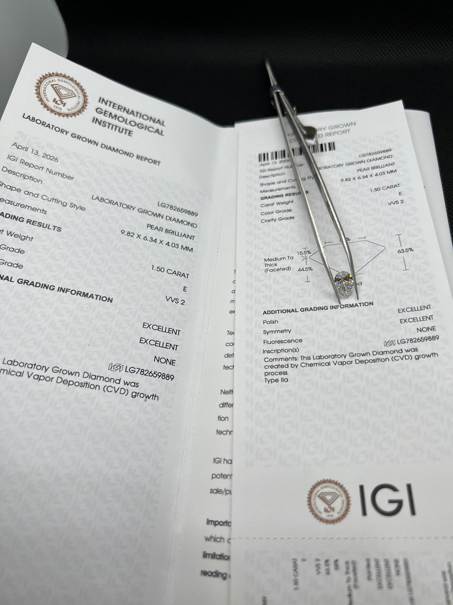 1.50 Carat Lab Grown Pear Cut Diamond
