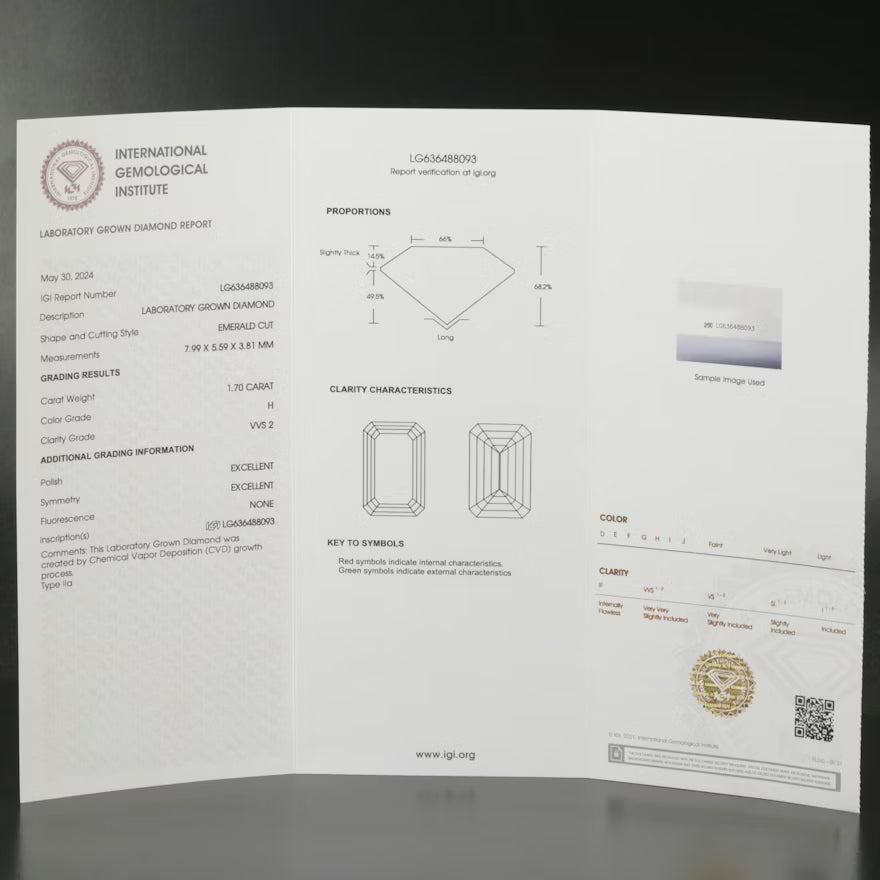 1.70 Carart Lab Grown Emerald Cut Diamond