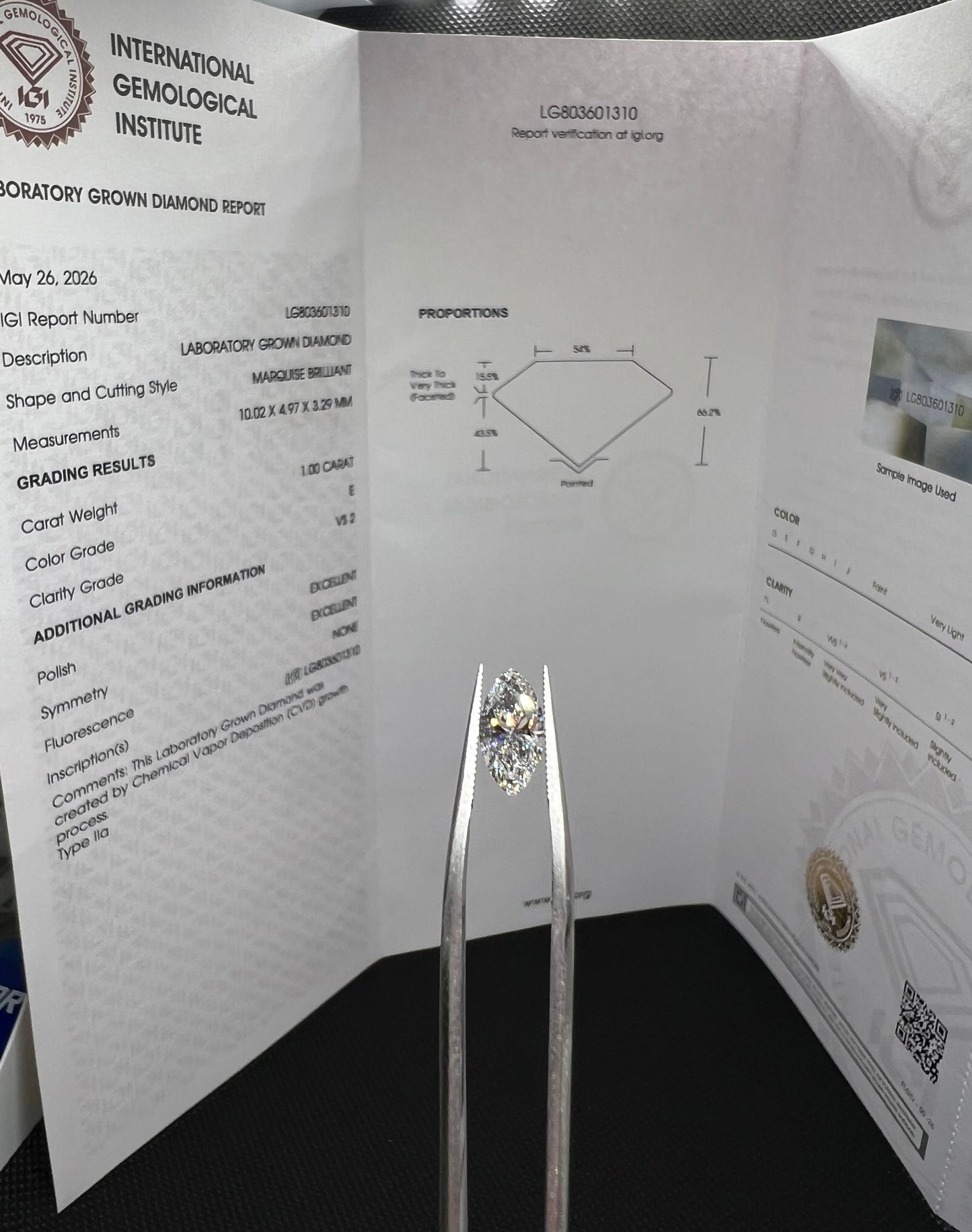 1.00 Carat Lab Grown Marquise Brilliant Diamond – E VS1