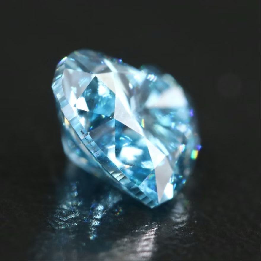 1.03 Carat Fancy Vivid Blue Lab Grown Heart Cut Diamond